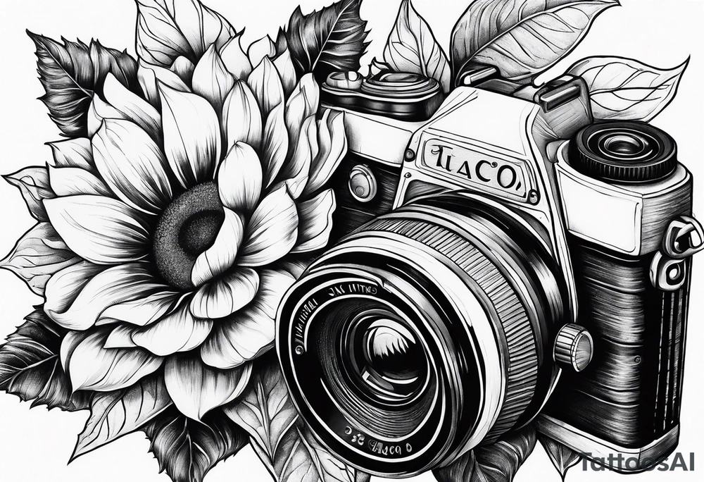 sunflower, camera, flower rose , book tattoo idea