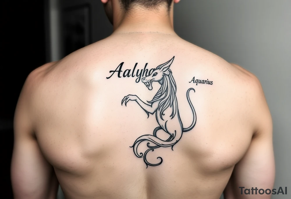 name is Aalyha, zodiac aquarius, white an black realistic thug tattoo idea