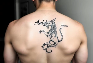 name is Aalyha, zodiac aquarius, white an black realistic thug tattoo idea