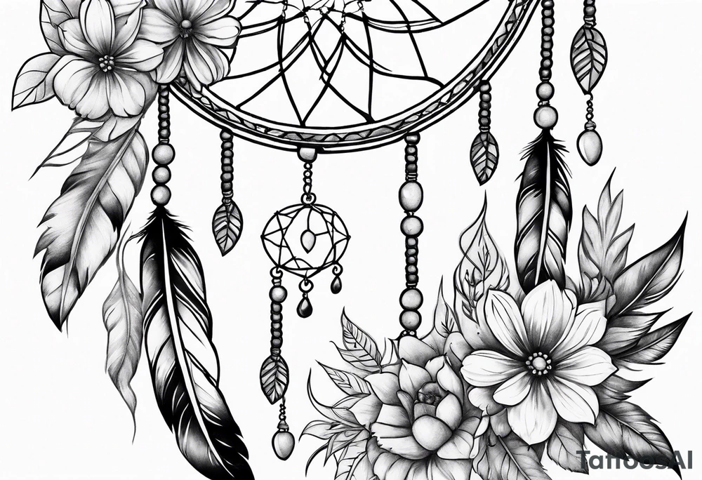 Dream catcher with flowers tattoo idea
