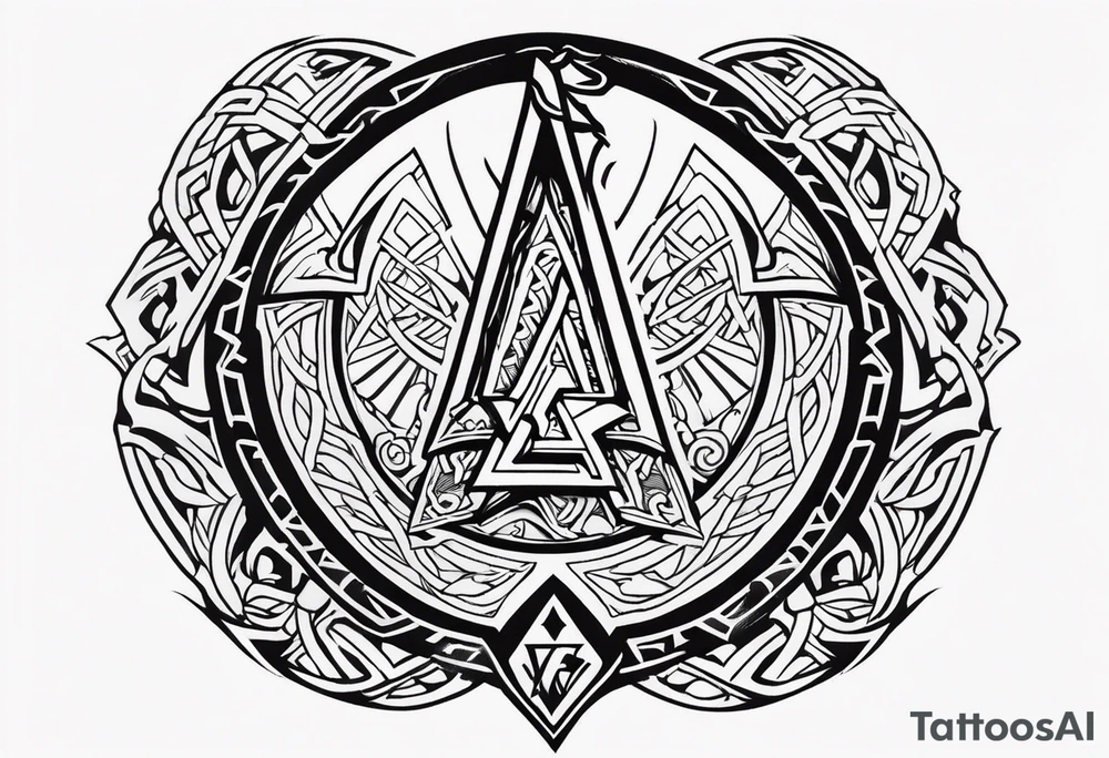 Valhalla sword shield dragon axe Valknut tattoo idea