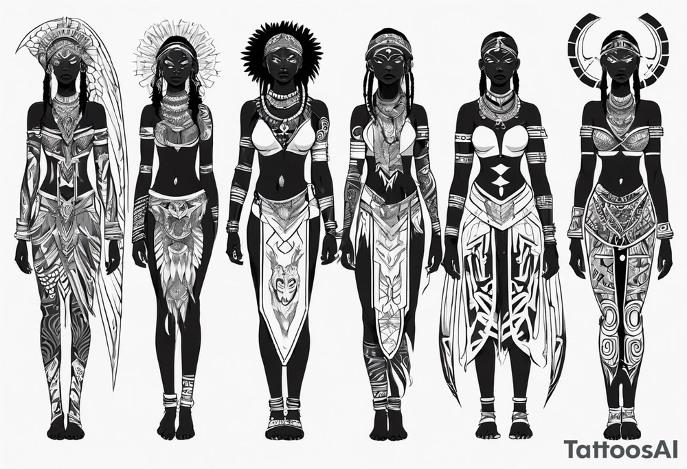 African female valkyre full body angelic
slim face tattoo idea