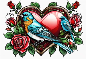 roses, birds, heart tattoo idea