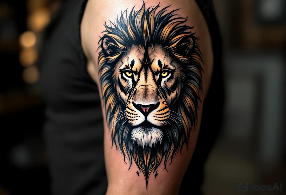 egyptian themed lion (red and black) tattoo idea