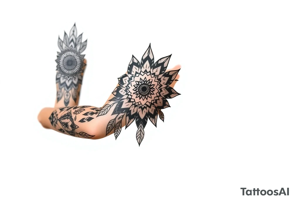 spiritual feather indian mandala shaman tattoo idea