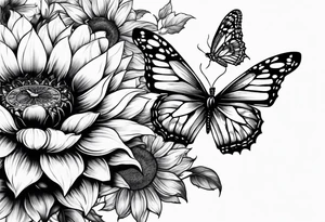 Sleeve with clock, sunflower and butterfly tattoo idea