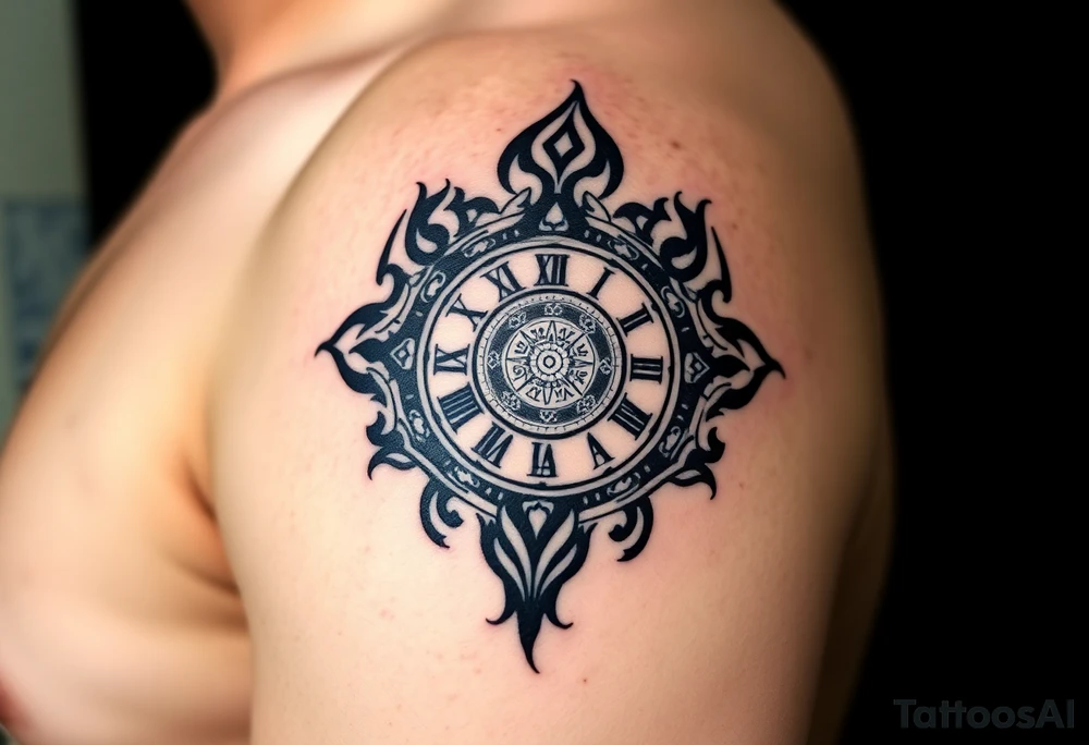 vintage roman numerals within ornate clockwork mechanism tattoo idea