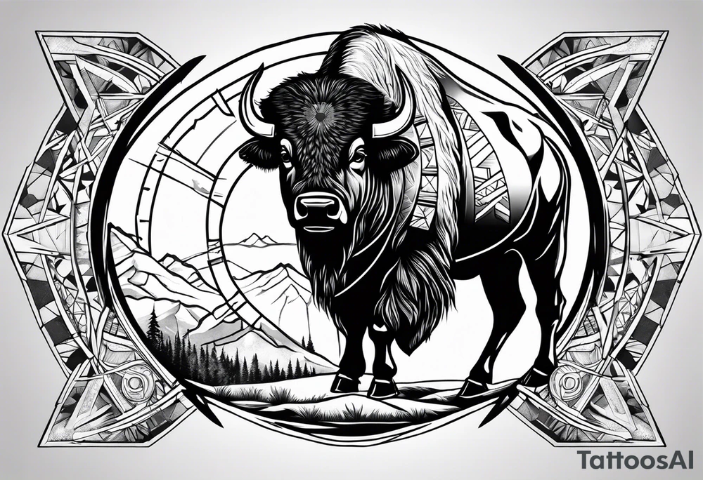 bison with medicine wheel drum tattoo idea