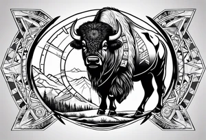 bison with medicine wheel drum tattoo idea