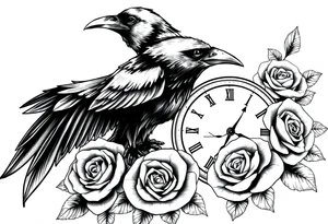 raven,roses,clock. tattoo idea