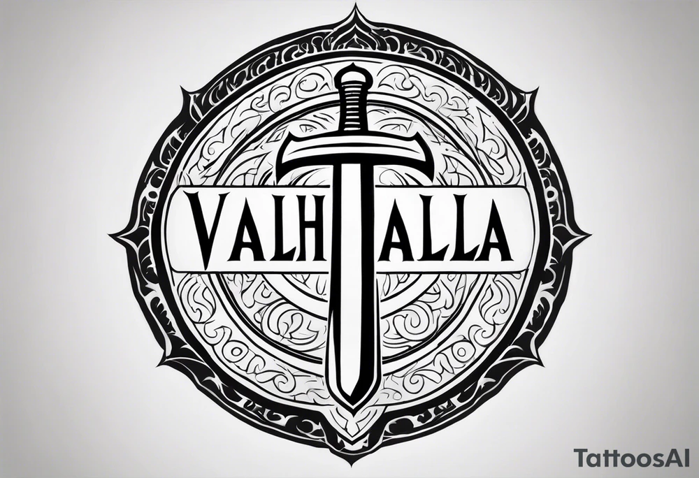 Valhalla round shield fire sword tattoo idea