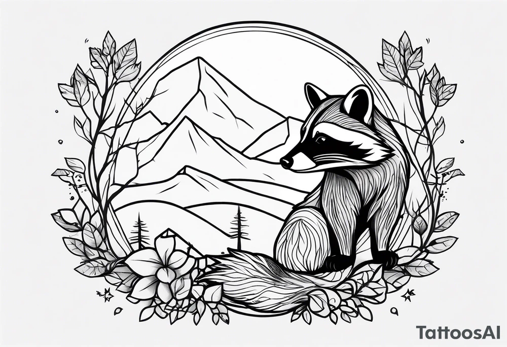 Raccoon in nature tattoo idea