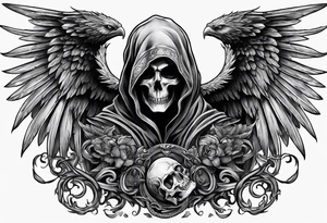 fallen reaper with wings fighting medusa tattoo idea
