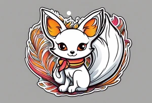 Cute white mini kitsune with three tails tattoo idea