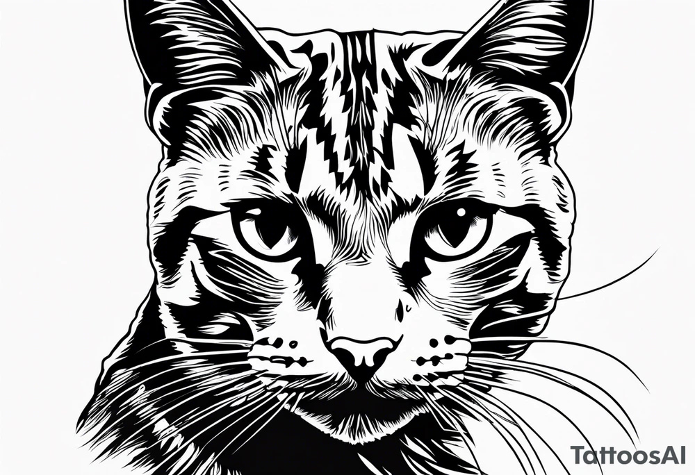 right side profile of a cat face tattoo idea