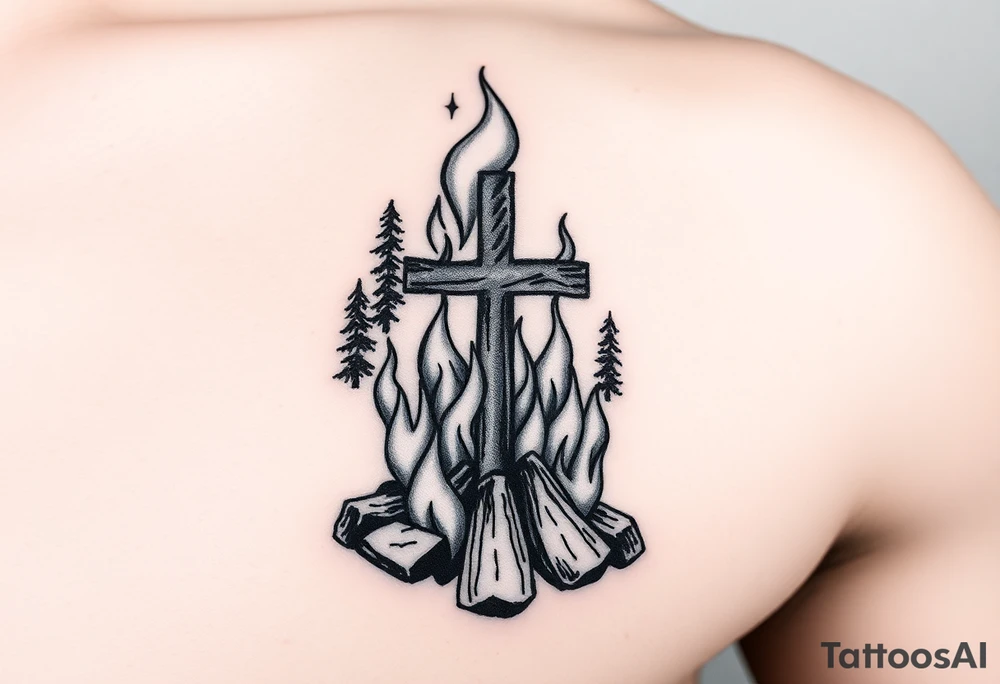 Campfire with cross hidden in the flames include the great outdoors tattoo idea Campfire with cross hidden in the flames include the great outdoors tattoo idea