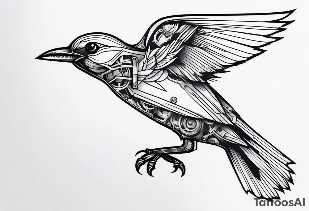mechanical 
bird breaking free from chain tattoo idea