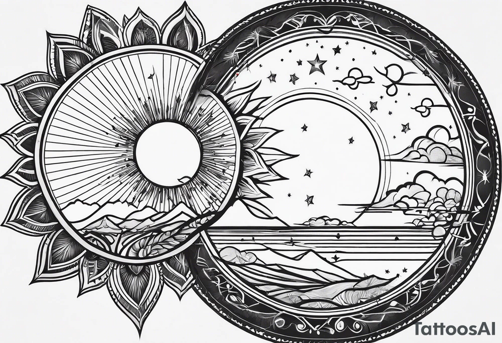 delicate line sun tattoo idea