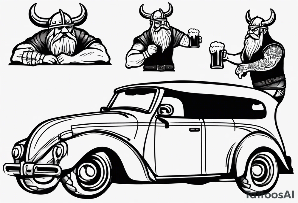 A Viking driving a car drinking a beer tattoo idea