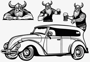 A Viking driving a car drinking a beer tattoo idea