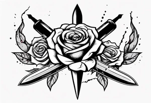 dagger cutting through a rose with blood sprayed around tattoo idea