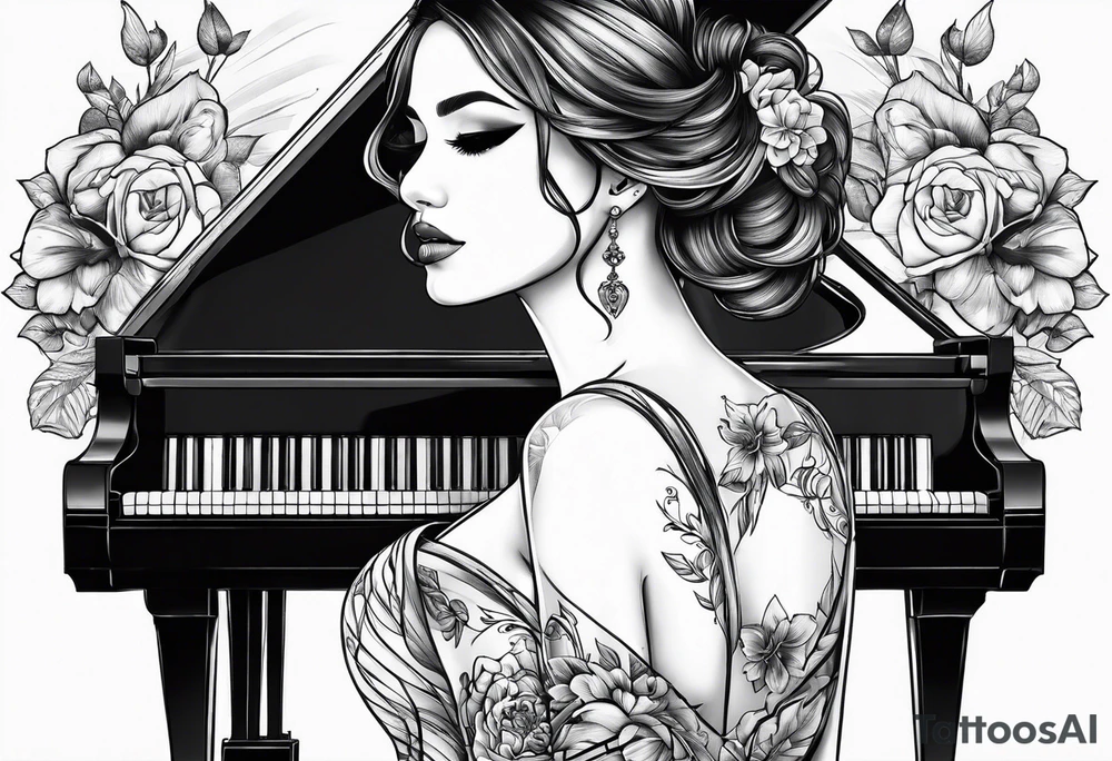 piano music girl tattoo idea