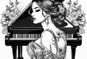 piano music girl tattoo idea
