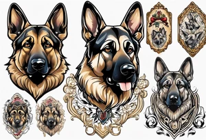 German Shepherd in fancy frame tattoo idea