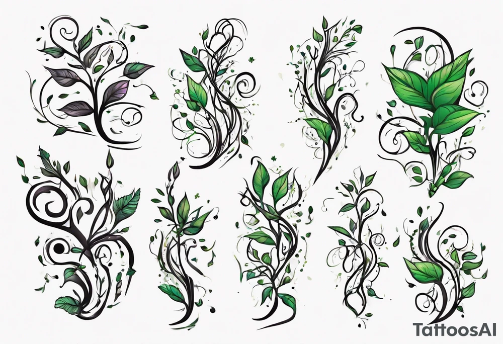 Words “Plant powered” with growing vines tattoo idea