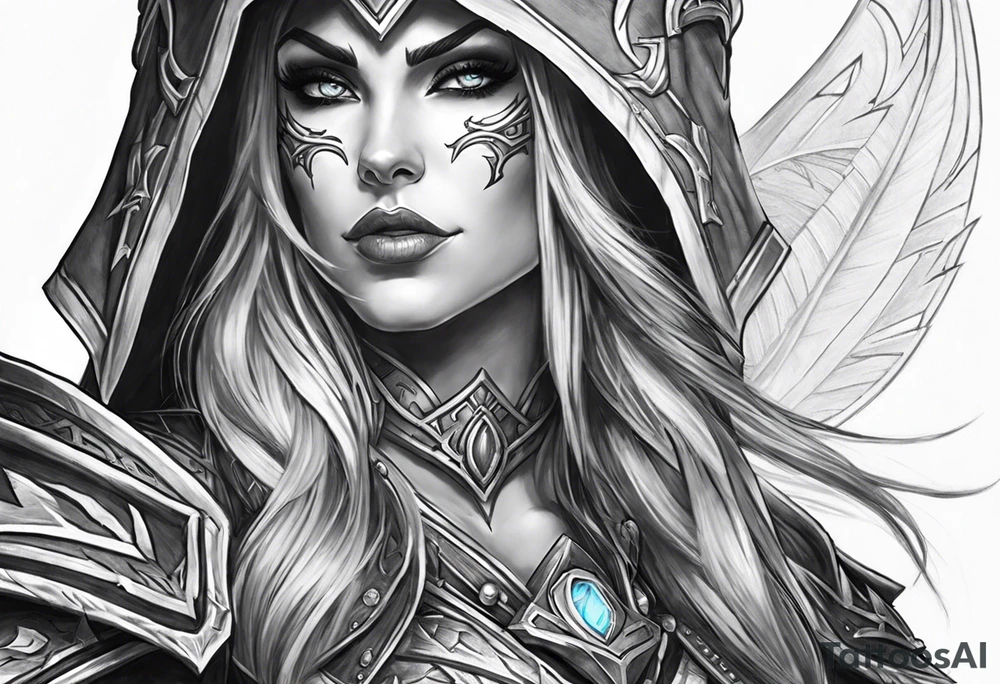 sylvanas from world of warcraft include her bow and armor tattoo idea