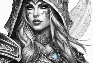 sylvanas from world of warcraft include her bow and armor tattoo idea