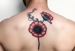 Big army inspired loss of friends 2 red poppy’s, and smoke tattoo idea