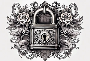 couples tattoo of an antique lock and key. tattoo idea