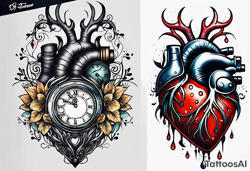 Heart with clock hands on 8 and 5 tattoo idea