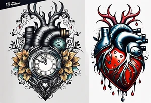 Heart with clock hands on 8 and 5 tattoo idea