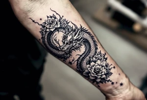 dragon with flowers tattoo idea