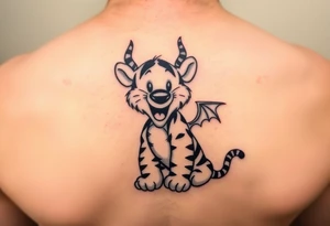 Cartoon tigger from Winnie the Pooh with devil horns and one as an angel tattoo idea