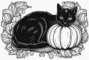 Black cat with a pumpkin tattoo idea