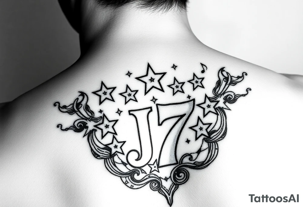 King J7 with stars and music notes tattoo idea