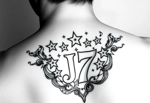King J7 with stars and music notes tattoo idea