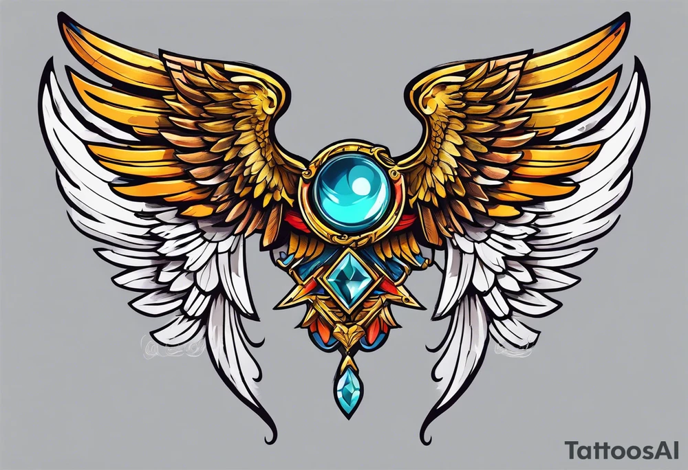 a pair of wings with a halo above them tattoo idea