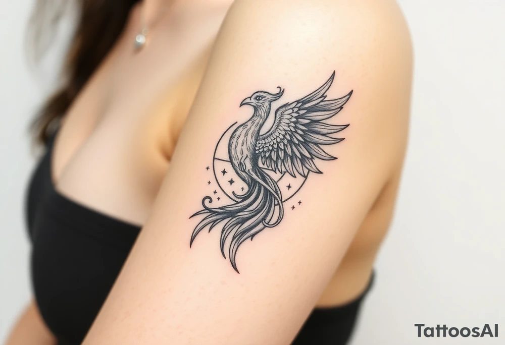 Ornamental phoenix natal chart tattoo idea