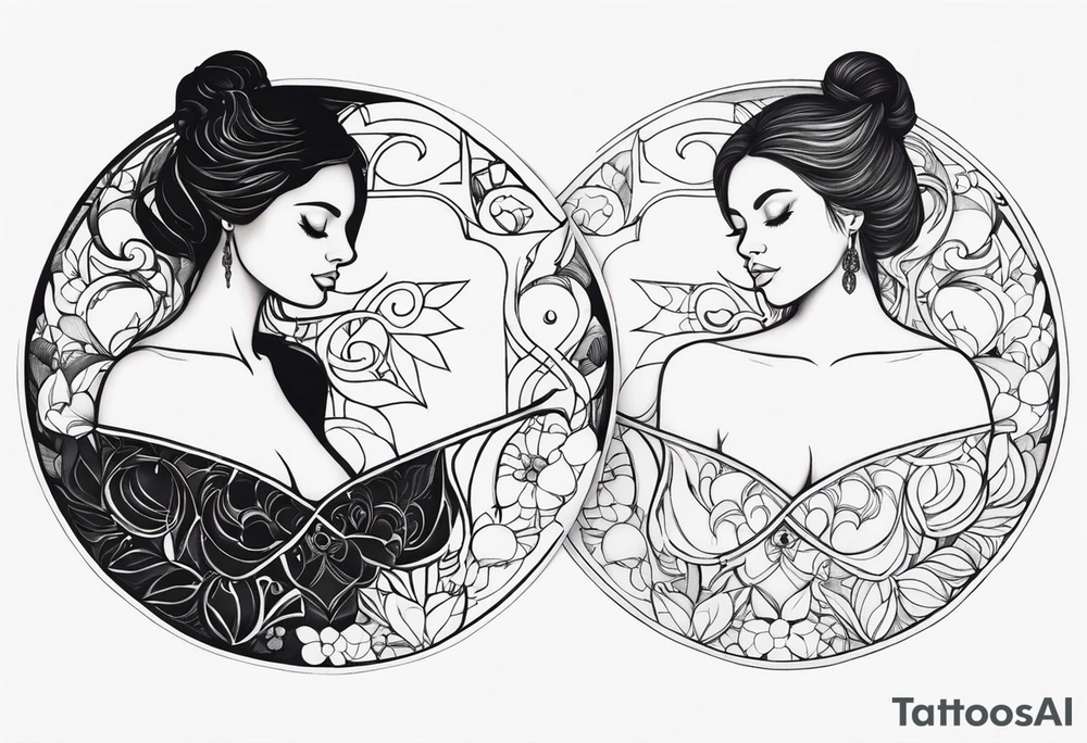 Two separate ideas for day and night placed on each breast tattoo idea Two separate ideas for day and night placed on each breast tattoo idea