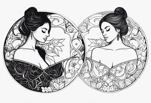 Two separate ideas for day and night placed on each breast tattoo idea