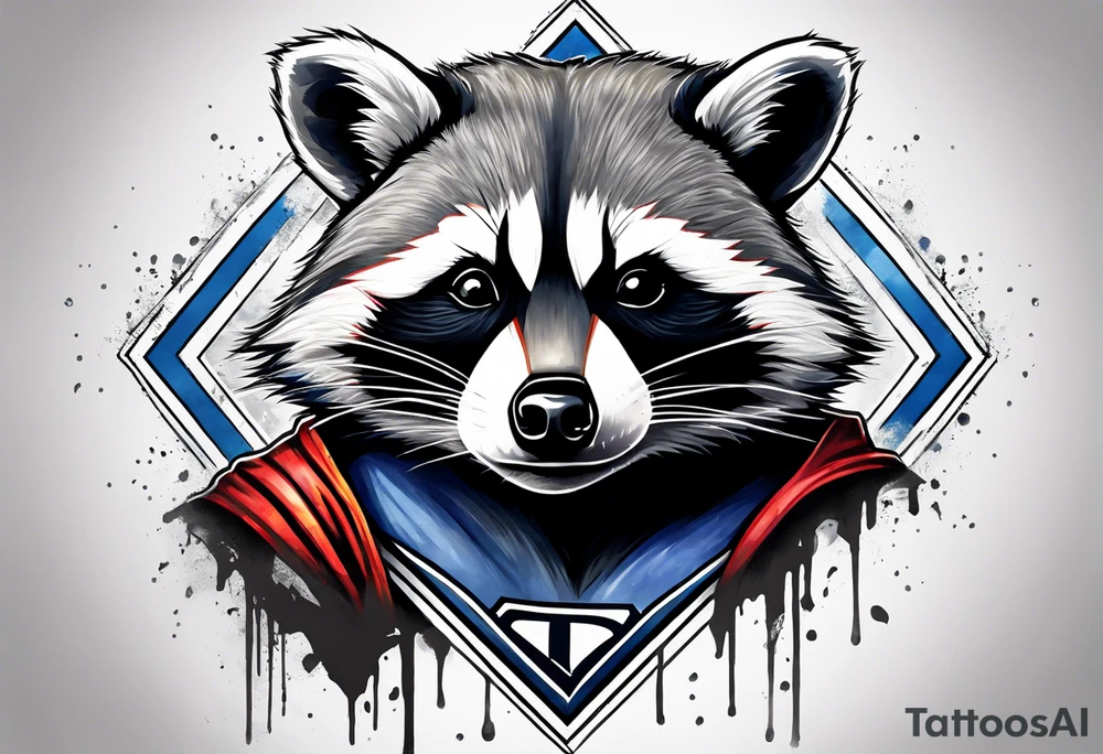 raccoon wearing a Superman t-shirt tattoo idea