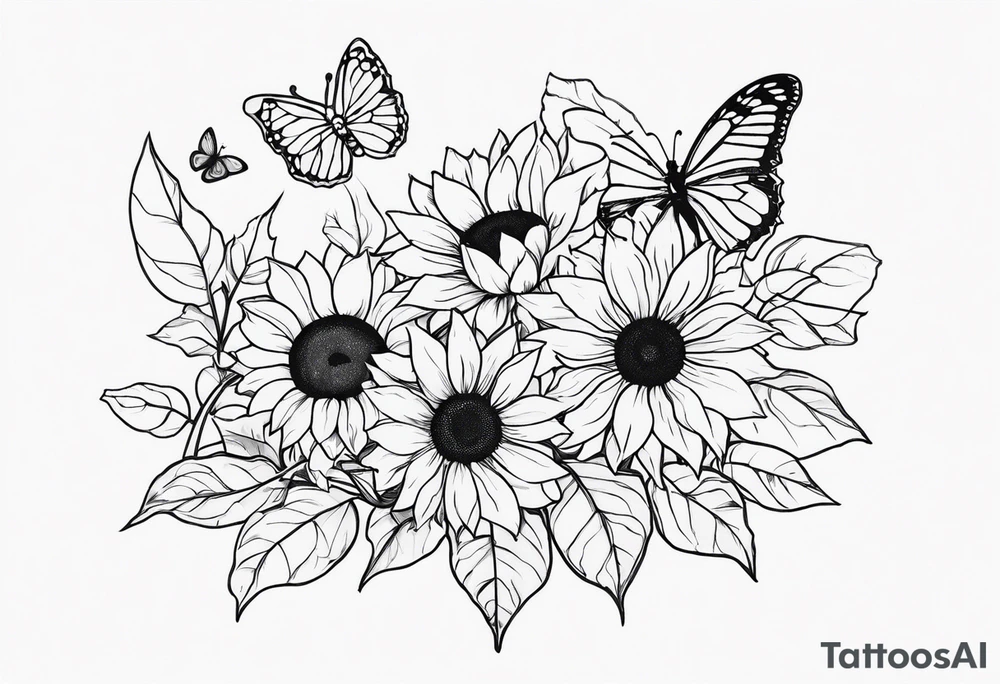 sunflowers with butterflies and lady bugs tattoo idea