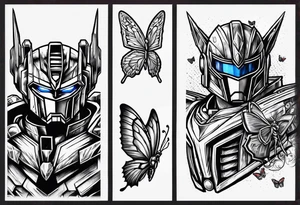 Optimus prime holding Sonic, a butterfly, Pablo from backyardigans, and a multi colered power ranger tattoo idea