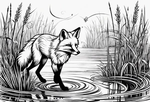 Fox jumping in swamp reeds Russian tattoo idea