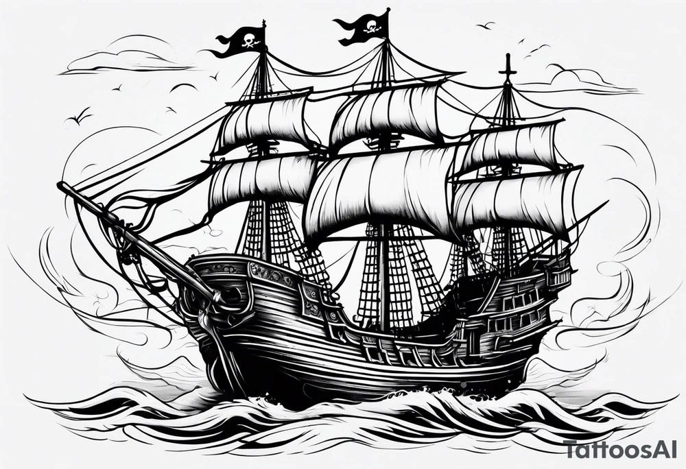 minimalist style pirate ship tattoo idea