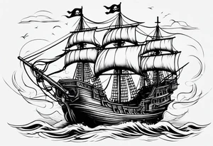 minimalist style pirate ship tattoo idea